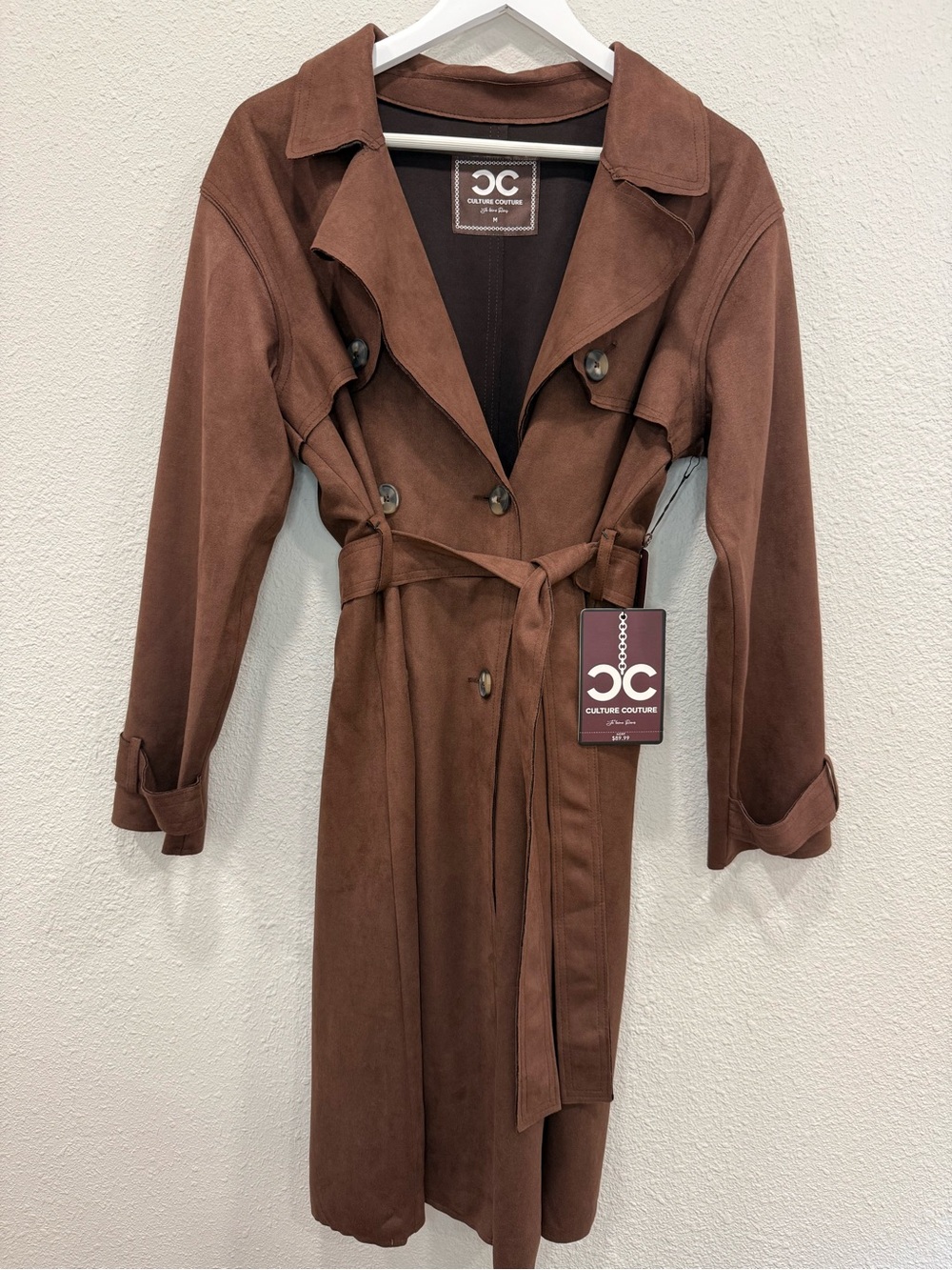 Culture Couture Chloe Faux Suede Belted Trench Coat Size Medium NWT